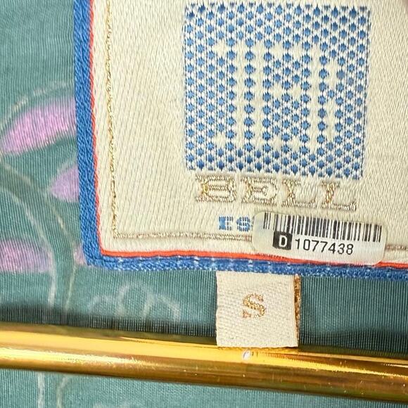 Bell by Alicia Bell Block Print Mini Dress Long Sleeve Green Tassel Tie Boho S - Picture 7 of 12